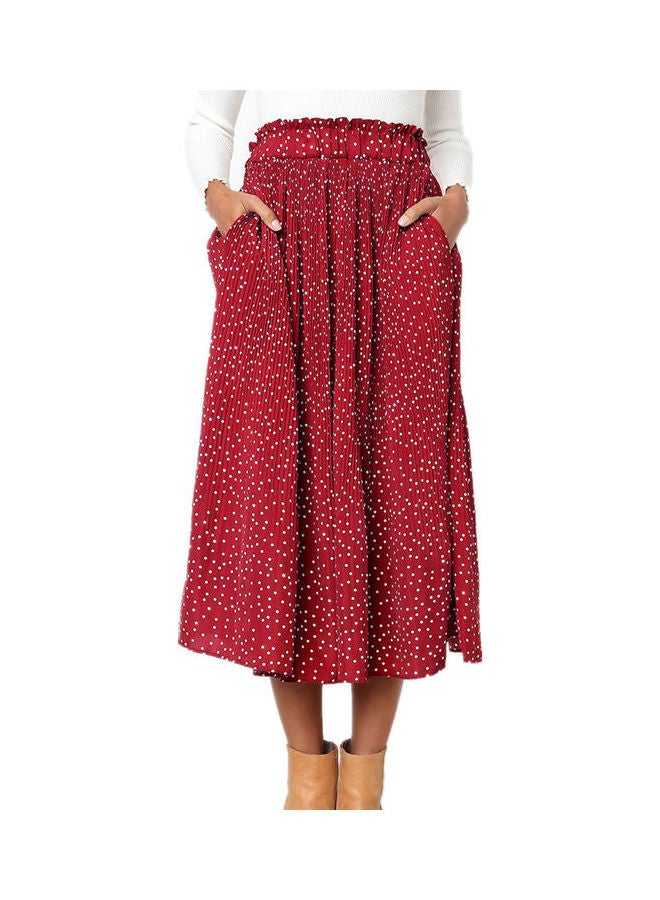 Generic - Polka Dot Pleated Midi Skirt Red - Image 1
