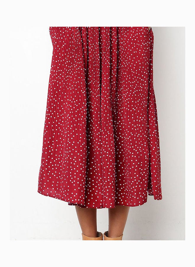 Generic - Polka Dot Pleated Midi Skirt Red - Image 1