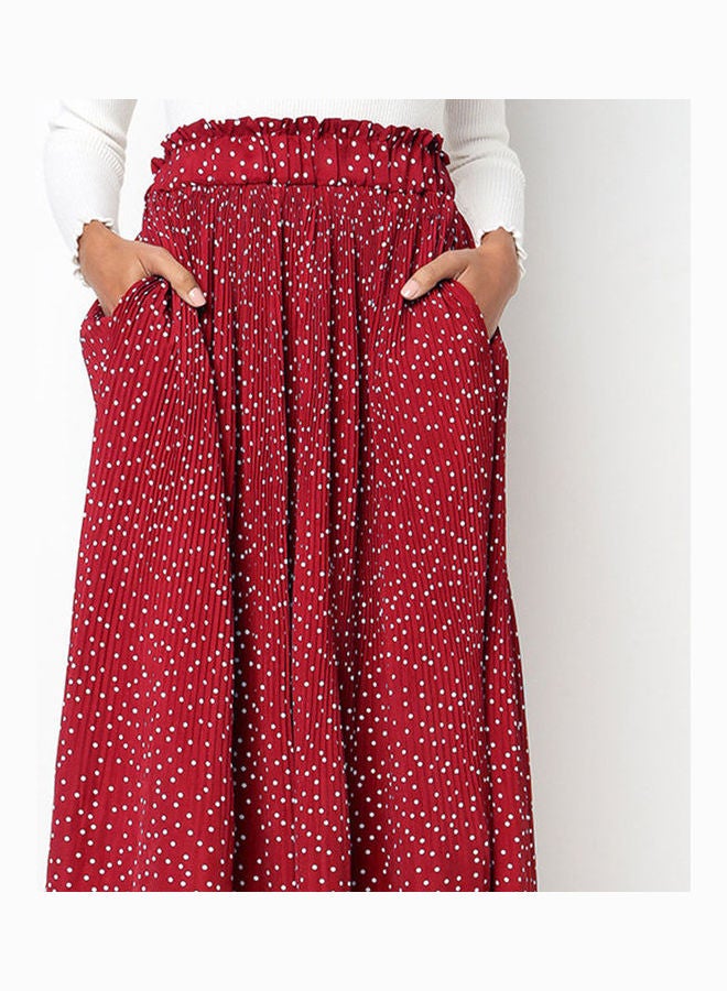 Generic - Polka Dot Pleated Midi Skirt Red - Image 1