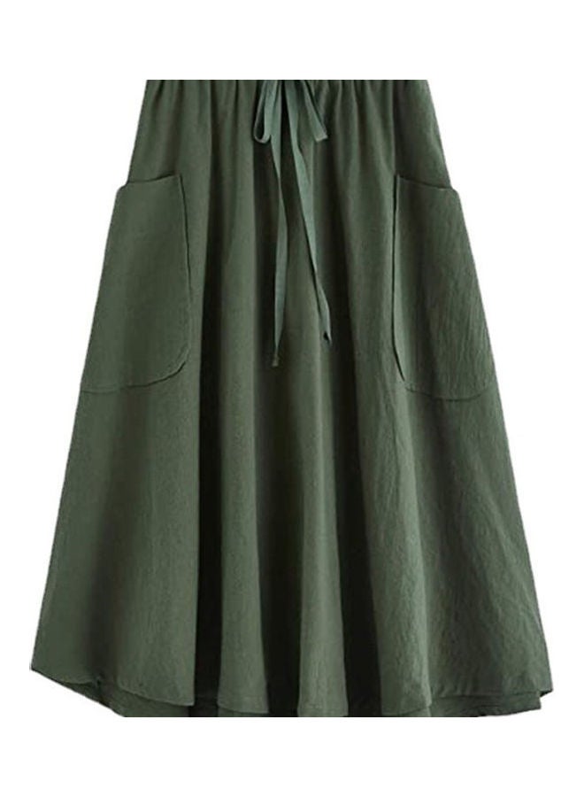 High Waist Pleated A-Line Midi Skirt Green - Image 1
