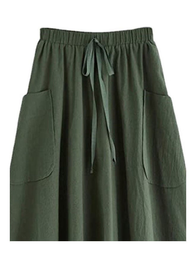 High Waist Pleated A-Line Midi Skirt Green - Image 2