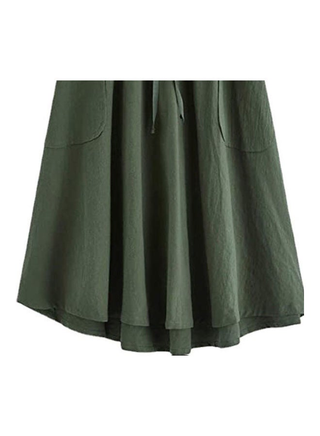High Waist Pleated A-Line Midi Skirt Green - Image 3