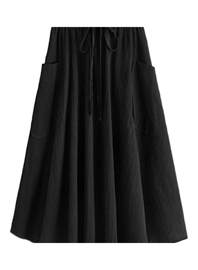 High Waist Pleated A-Line Skirt Black  - Image 1