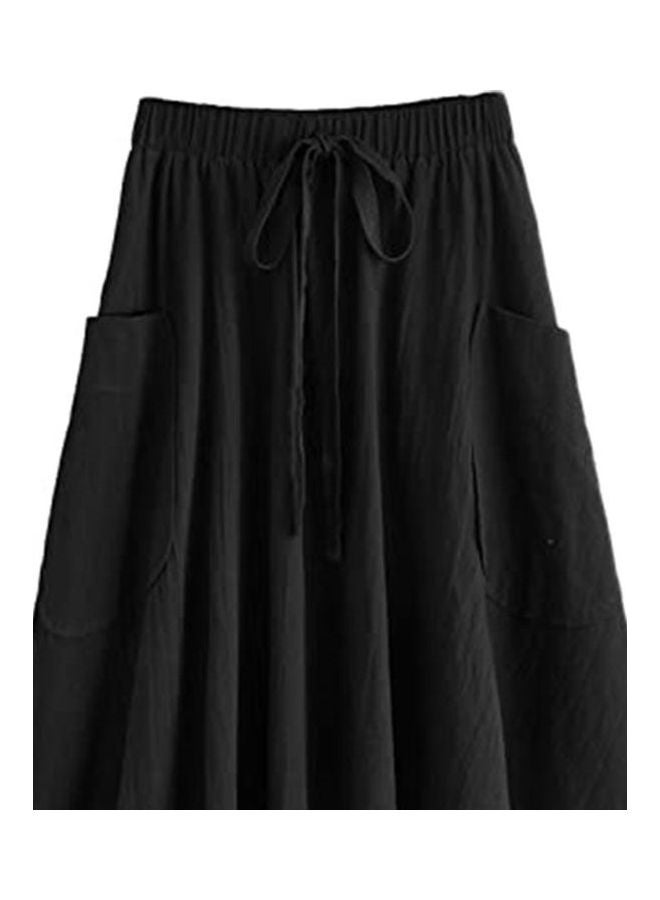 High Waist Pleated A-Line Skirt Black  - Image 2