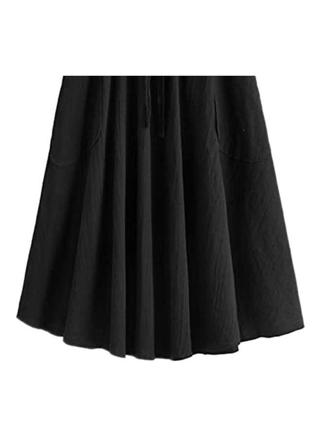 High Waist Pleated A-Line Skirt Black  - Image 3