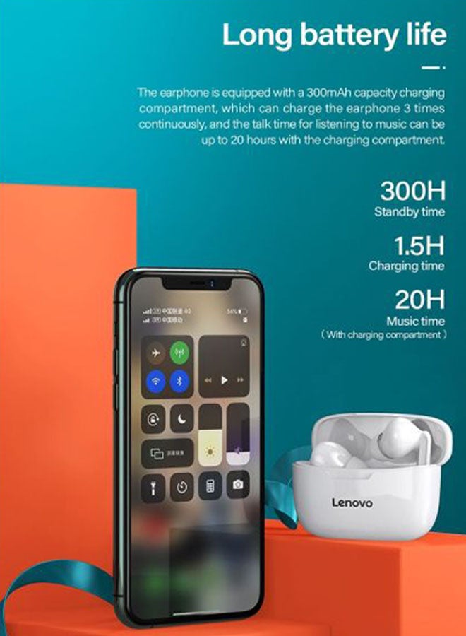 Lenovo - XT90 Bluetooth Wireless In-Ear Earbuds With Charging Case White - Image 1