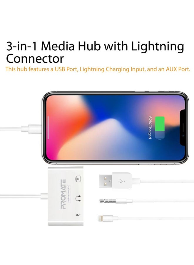 PROMATE - 3-In-1 Media Hub With Lightning Connector White - Image 1
