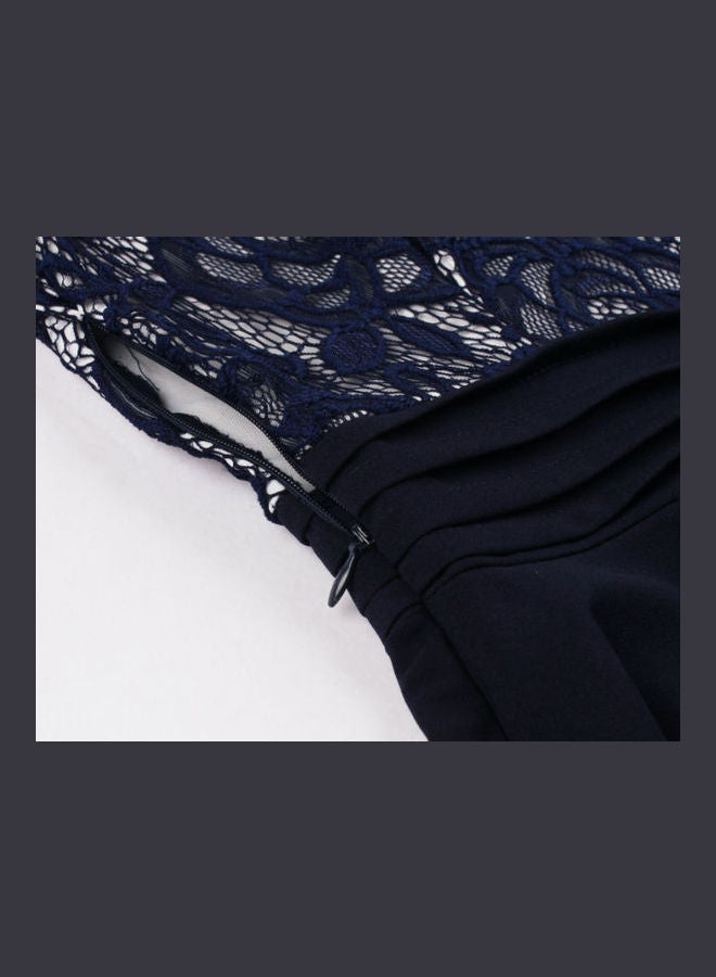 OUTAD Vintage Elegant Lace Dress Dark Blue - Image 5