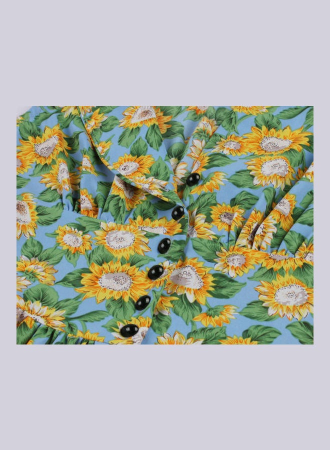 OUTAD Floral Print Elegant Dress Multicolour - Image 5