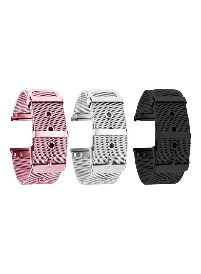 3-Piece Stainless Steel Watch Band Black/Pink/Silver - Image 1