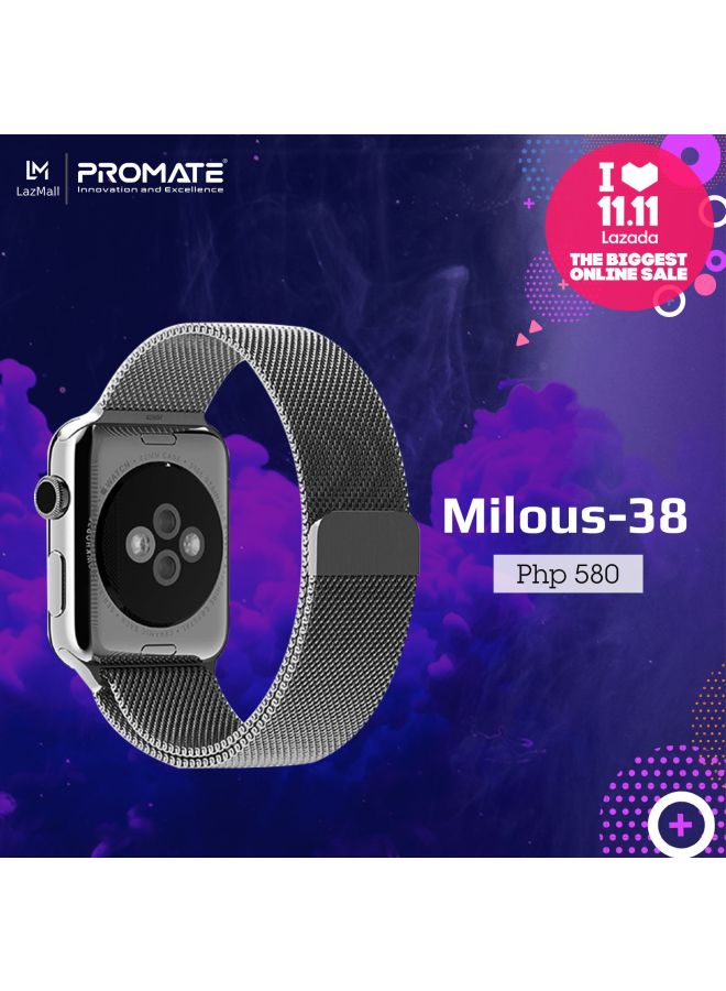 PROMATE - Milanese Loop 38mm/40mm Apple Watch Strap, Premium Stainless-Steel Mesh Milanese Replacement Strap with Secure Adjustable Magnetic Closure For Apple Watch Series 1/2/3/4, Milous-38 Black - Image 1