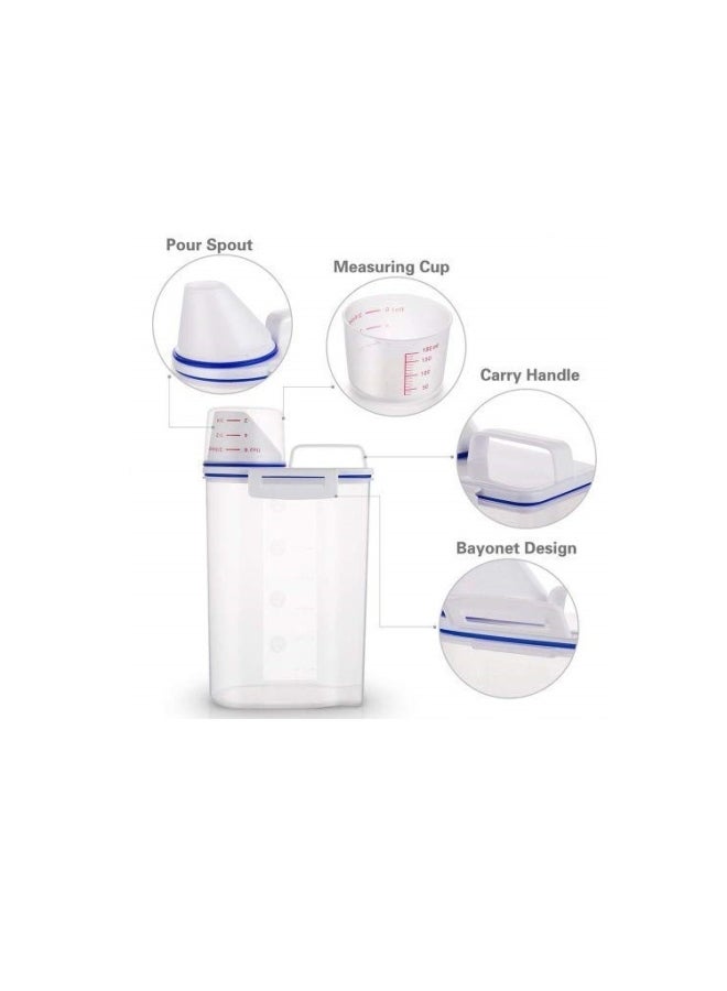 shAyzee - Plastic Storage Container with Pour Spout and Measuring Cup Clear/Blue 2Liters - Image 1