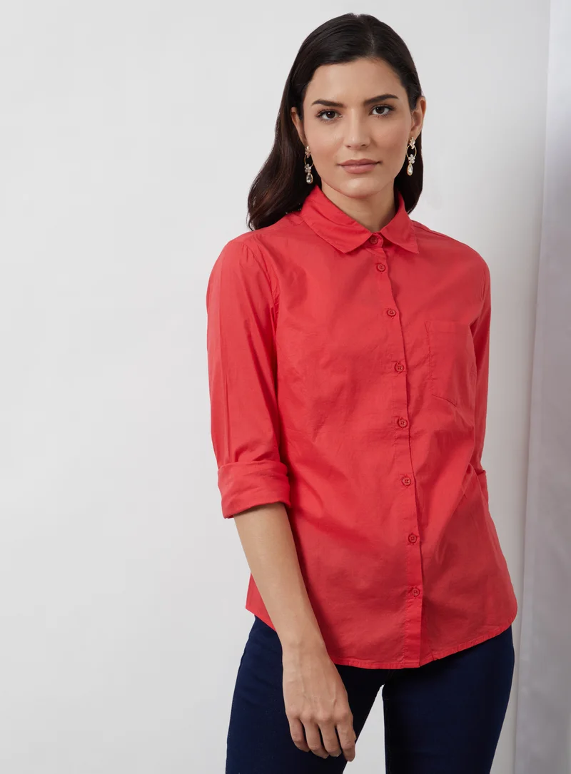 Aila Basic Plain Collared Neck Shirt