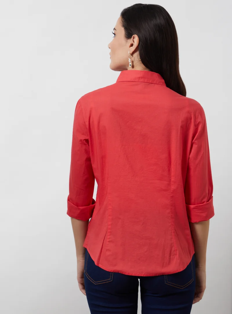 Aila Basic Plain Collared Neck Shirt