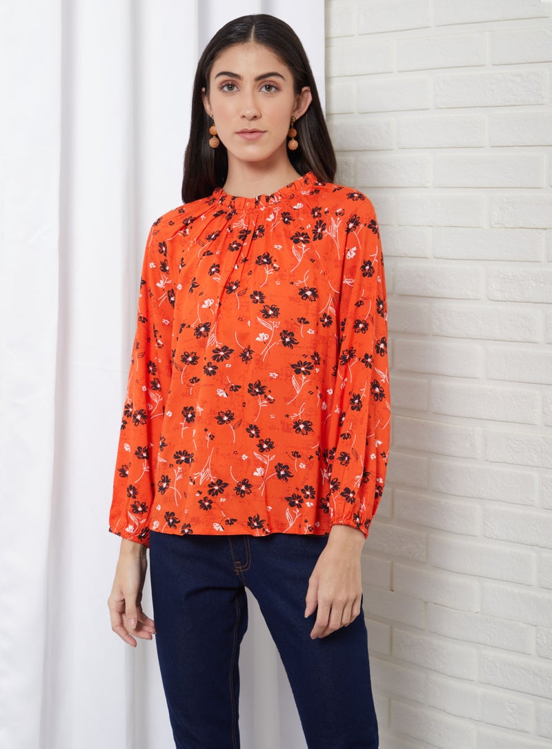 Aila Printed Woven Blouse Top Orange Aop  - Image 1