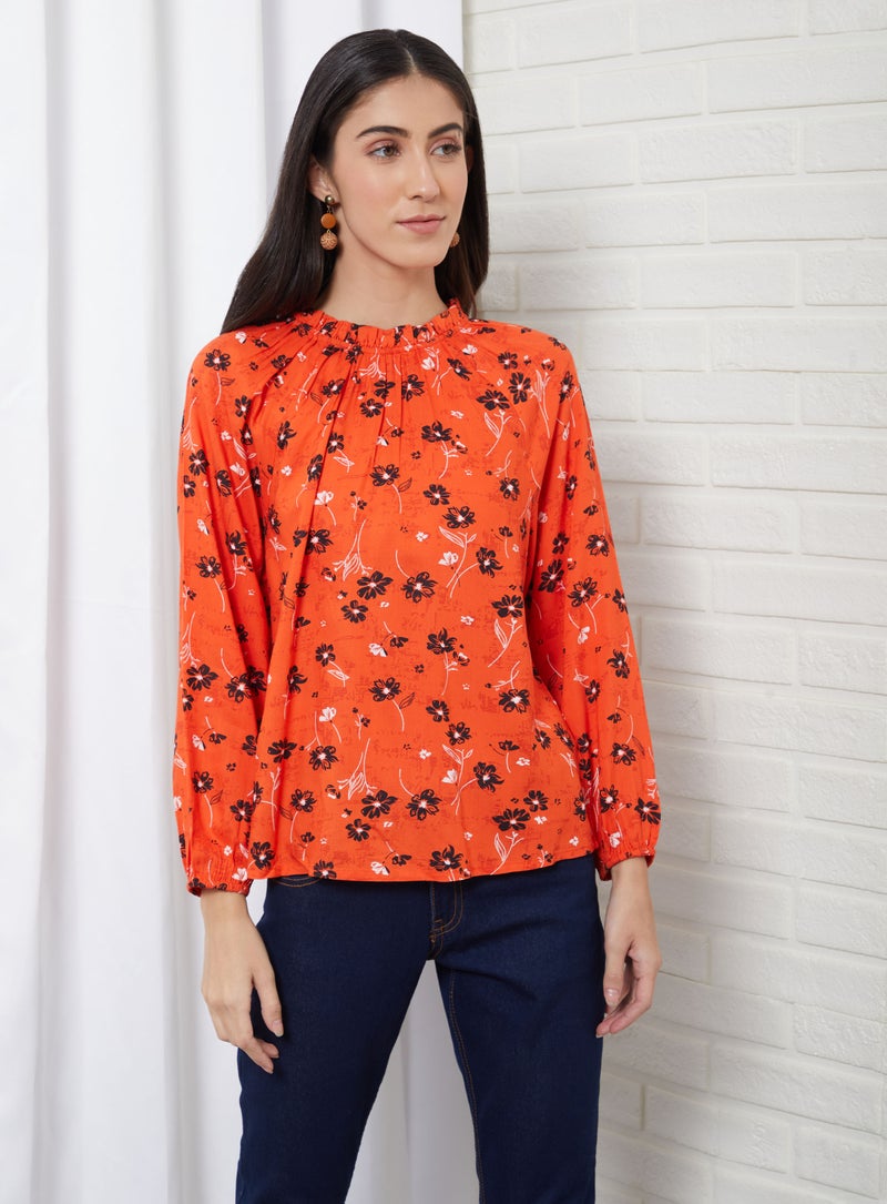 Aila Printed Woven Blouse Top Orange Aop  - Image 4