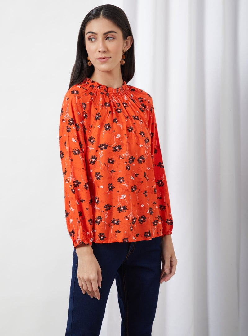 Aila Printed Woven Blouse Top Orange Aop  - Image 3