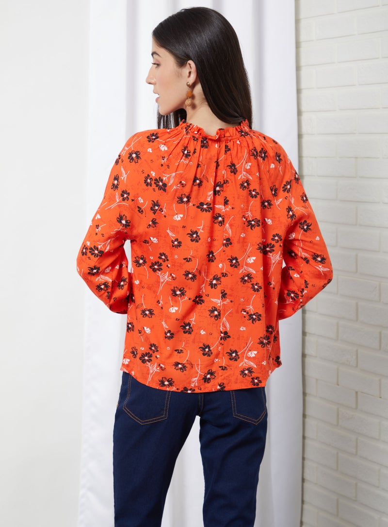Aila Printed Woven Blouse Top Orange Aop  - Image 2