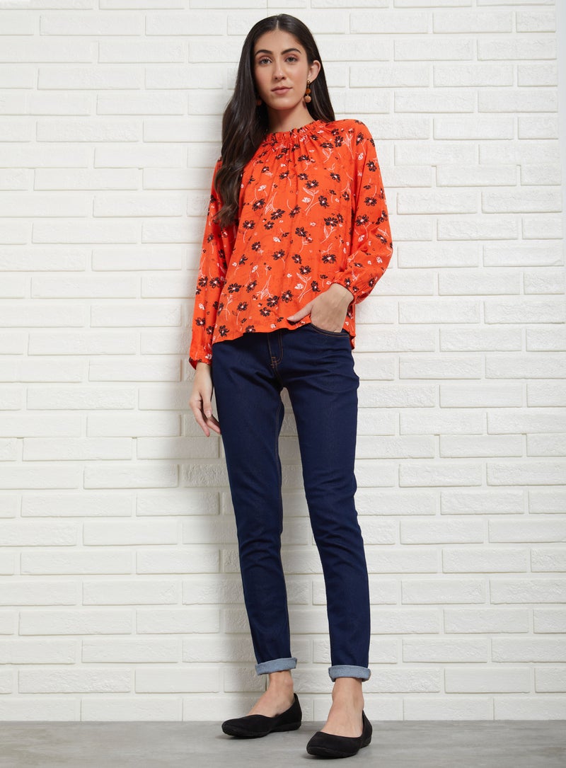 Aila Printed Woven Blouse Top Orange Aop  - Image 5