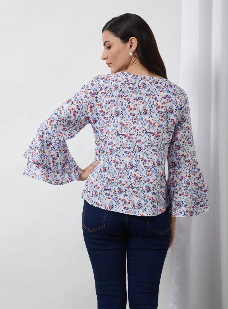 Aila Floral Printed Woven Blouse Top