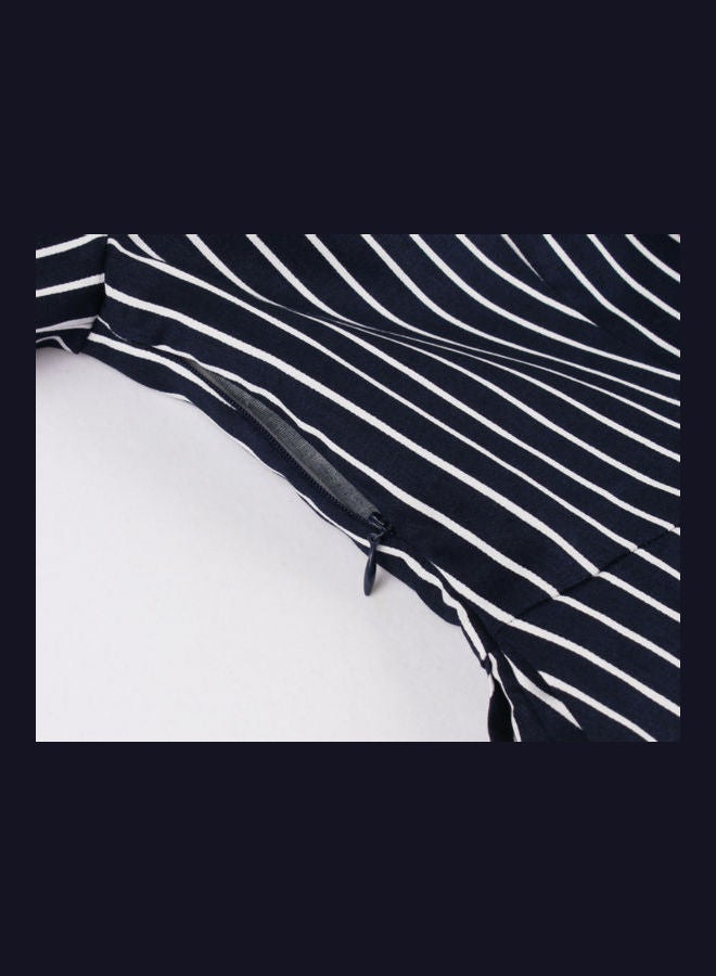 OUTAD Retro Striped Elegant Dress Black/White - Image 5