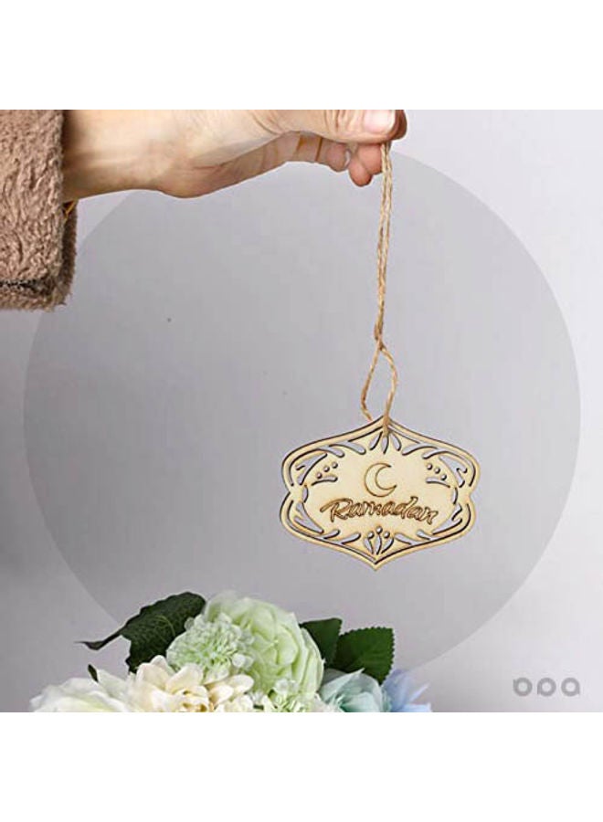 10-Piece Ramadan Hanging Wooden Hollow Ornament Set Beige 8.9x7.2cm  - Image 2