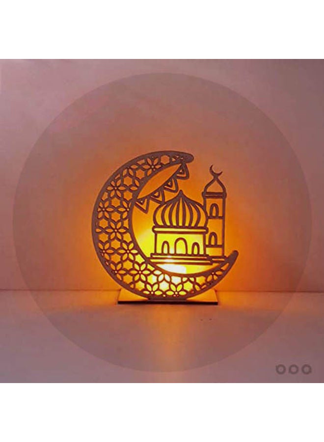 Wooden Ramadan Eid Mubarak Moon LED Light Candle Beige 15x6x19cm  - Image 1