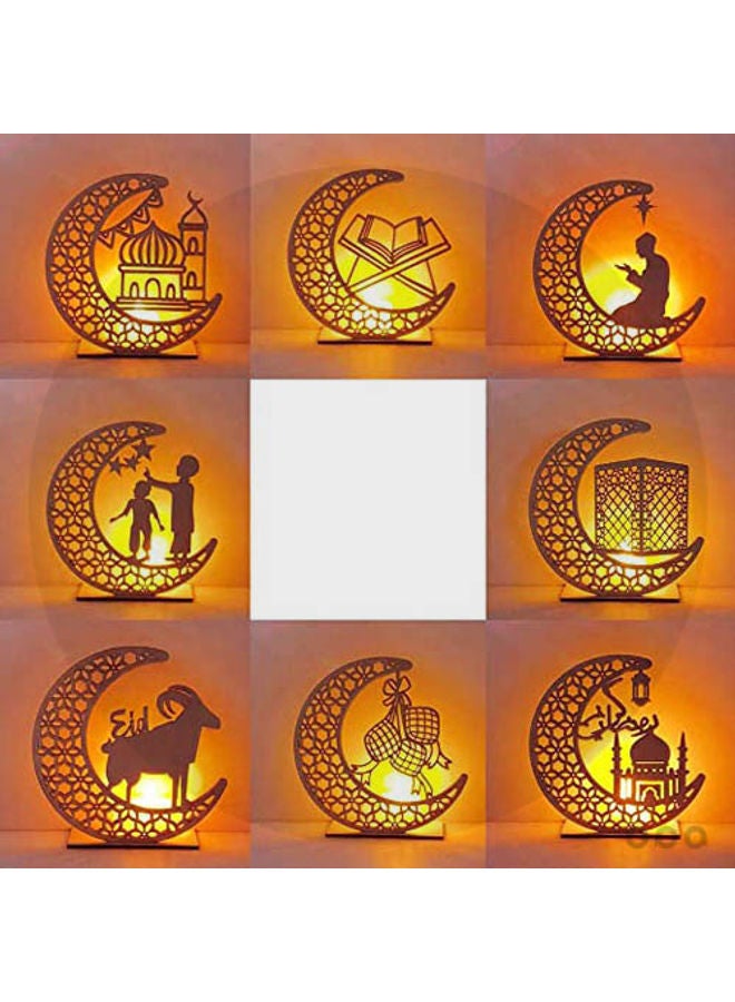 Wooden Ramadan Eid Mubarak Moon LED Light Candle Beige 15x6x19cm  - Image 2