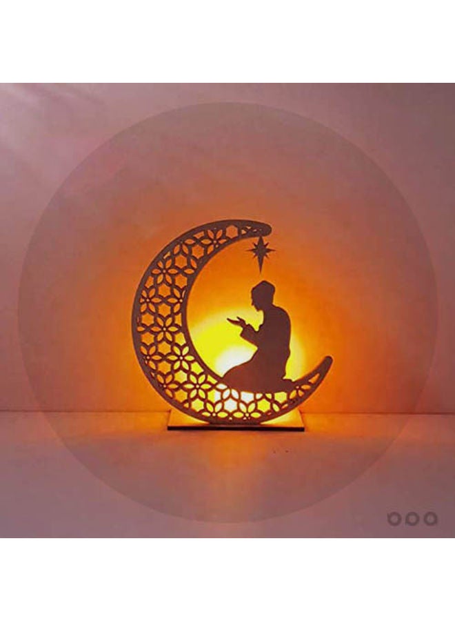 Wooden Ramadan Eid Mubarak Decoration Moon LED Candle Light Beige 15x5x15cm  - Image 1