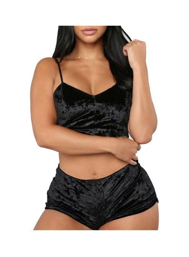 Solid Colour Camisole And Short Set Black  - Image 1