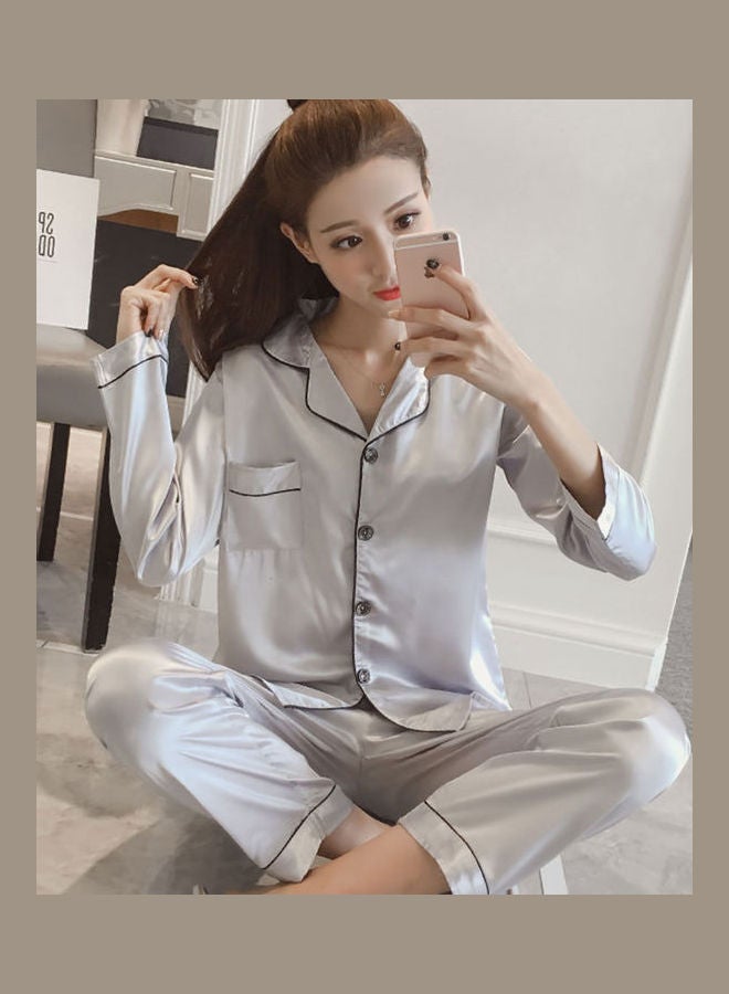 طقم بيجامة خريفية بتصميم أكمام طويلة رمادي