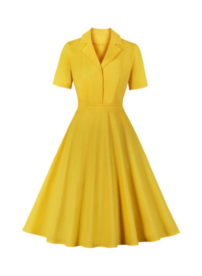 OUTAD Elegant Stylish Midi Dress Yellow - Image 1