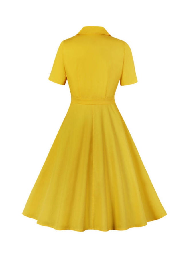 OUTAD Elegant Stylish Midi Dress Yellow - Image 2