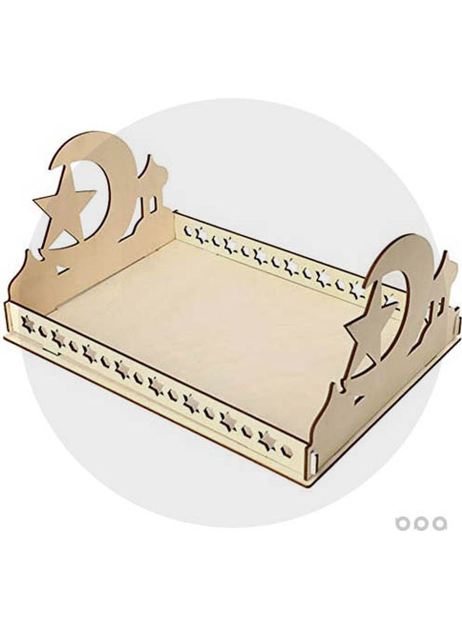 Rustic Wooden Eid Mubarak Party Serving Tray Beige ‎35.8x25.9x3.7 - Image 1