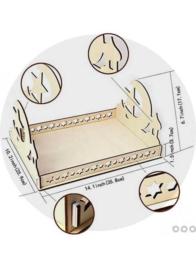 Rustic Wooden Eid Mubarak Party Serving Tray Beige ‎35.8x25.9x3.7 - Image 2