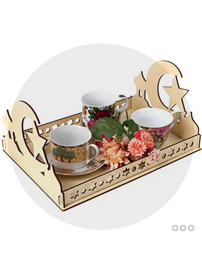 Rustic Wooden Eid Mubarak Party Serving Tray Beige ‎35.8x25.9x3.7 - Image 3