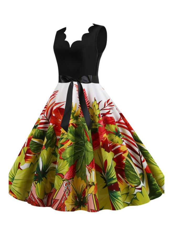 OUTAD - Casual Printed Midi Dress Multicolour - Image 1