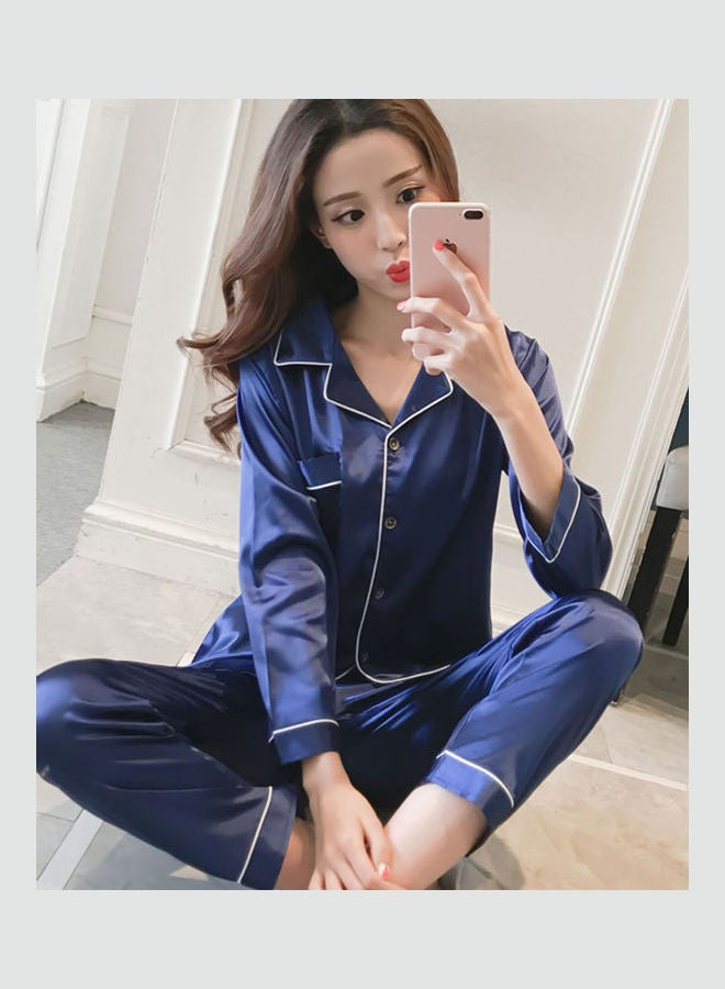 Long Sleeve Autumn And Pajamas Set Blue