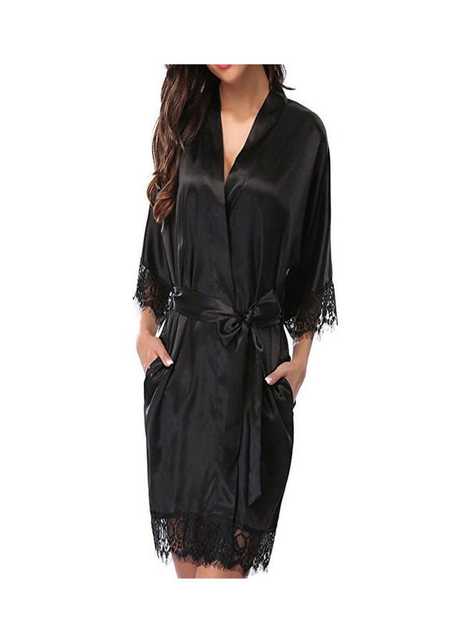 Solid Colour Night Robe Black 