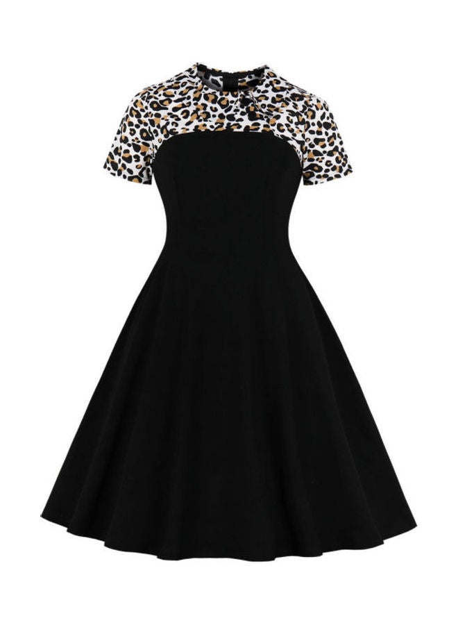 OUTAD - Leopard Print Elegant Dress Black - Image 1