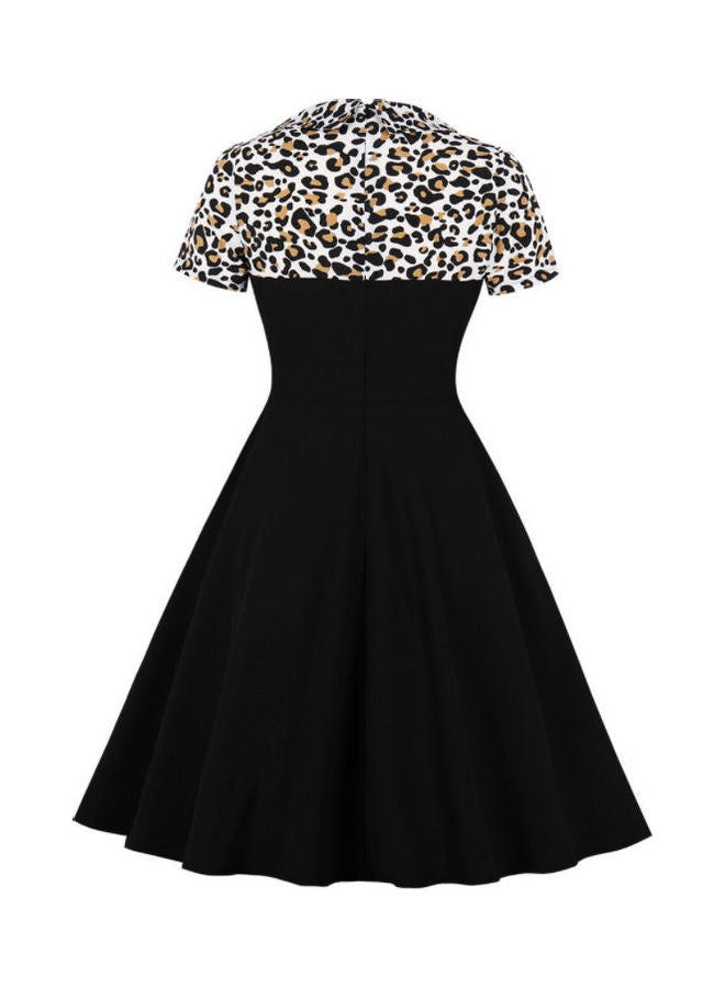 OUTAD - Leopard Print Elegant Dress Black - Image 1