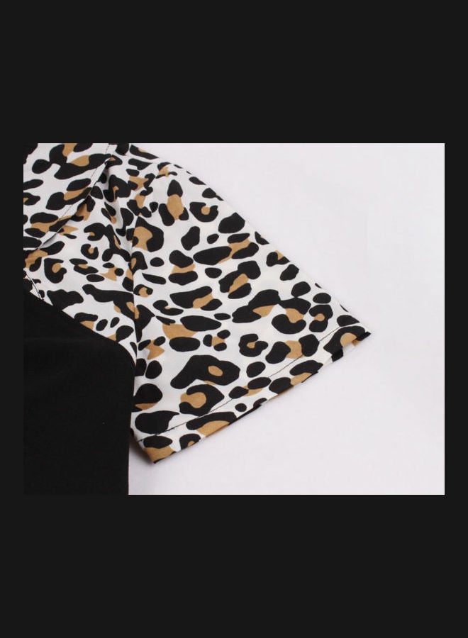 OUTAD - Leopard Print Elegant Dress Black - Image 1
