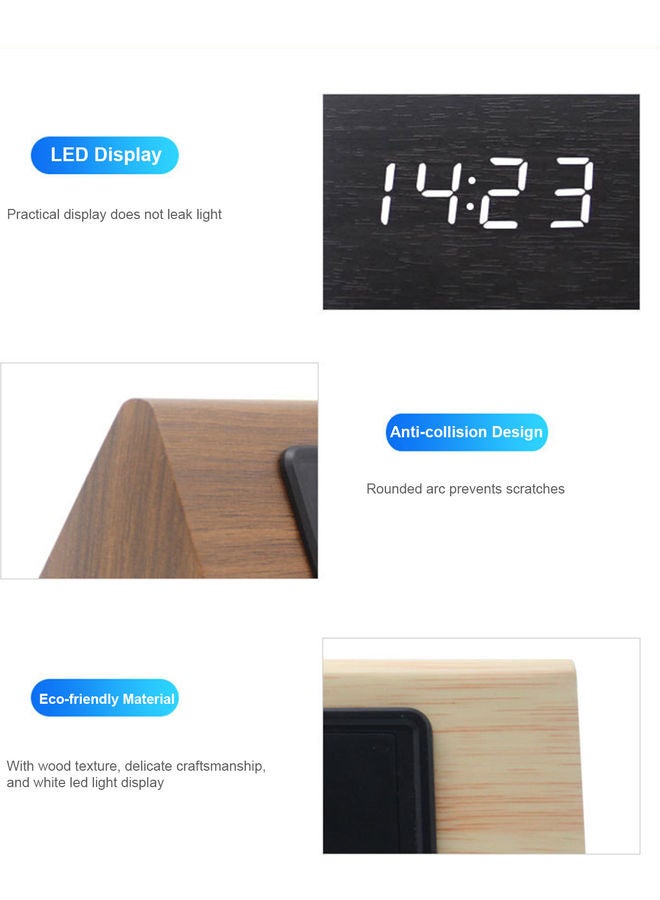 LED Wood Digital Alarm Clock Beige 16x8x9cm  - Image 3