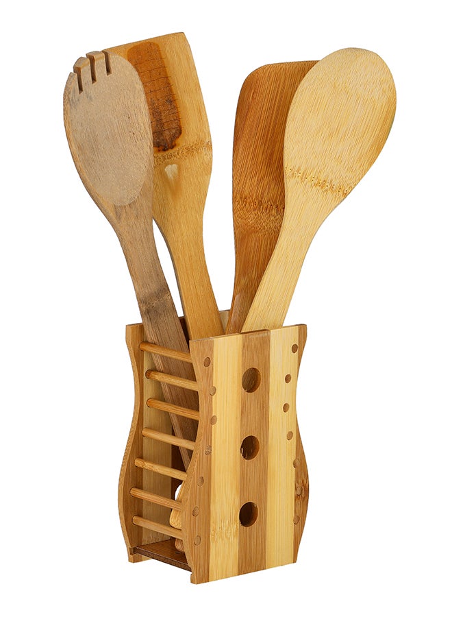 DELCASA 5-Piece Bamboo Kitchen Tools Brown 30x6x8cm - Image 1