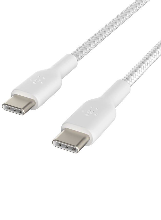 كابل مضفر من منفذ  USB-C إلى منفذ USB-C من بيلكين (كابل شحن سريع بمنفذ USB من نوع C لأجهزة سامسونج، وبكسل، وآي باد برو، وغير ذلك المزيد) - بطول 1 متر، بلون أبيض أبيض - v1618319791/N36748435A_5