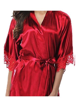 Solid Colour Night Robe Red - v1618320229/N45943540V_1