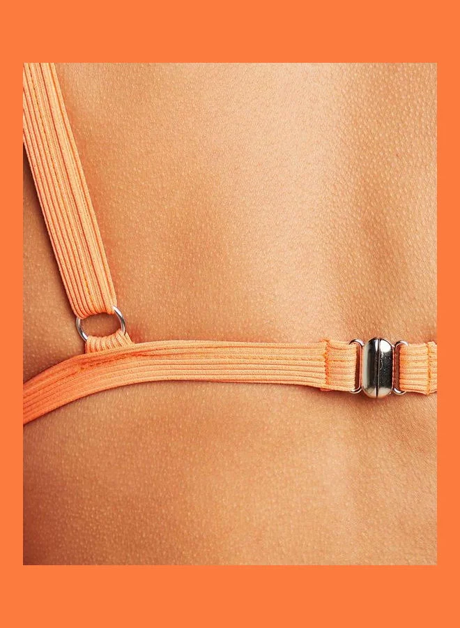 Closet By Styli Rib Solid Pattern Bikini Top Orange
