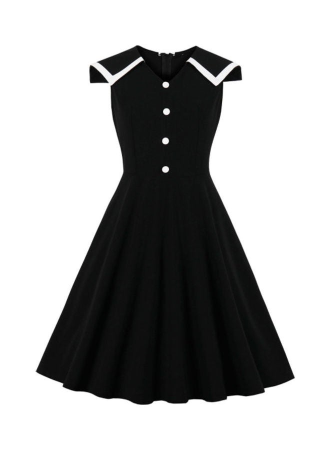 OUTAD Contrast Button Detailed Dress Black - Image 1