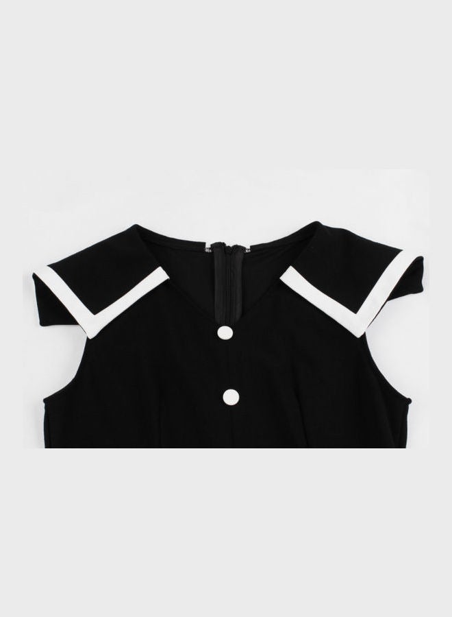 OUTAD Contrast Button Detailed Dress Black - Image 3