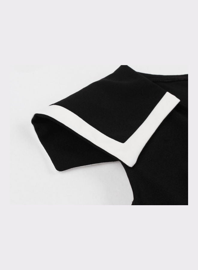 OUTAD Contrast Button Detailed Dress Black - Image 4